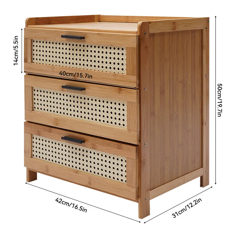 3- Drawer Bamboo Wood Bedside Table