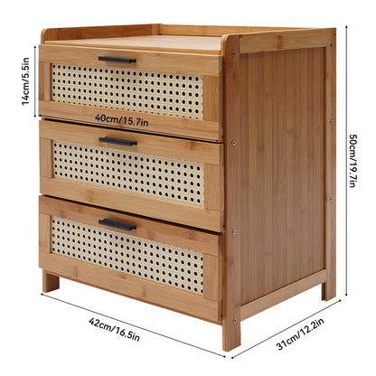3- Drawer Bamboo Wood Bedside Table