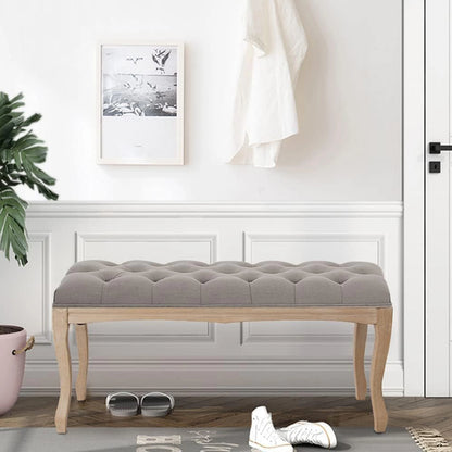 43.3" French Vintage Tufted Bench Solid Wood