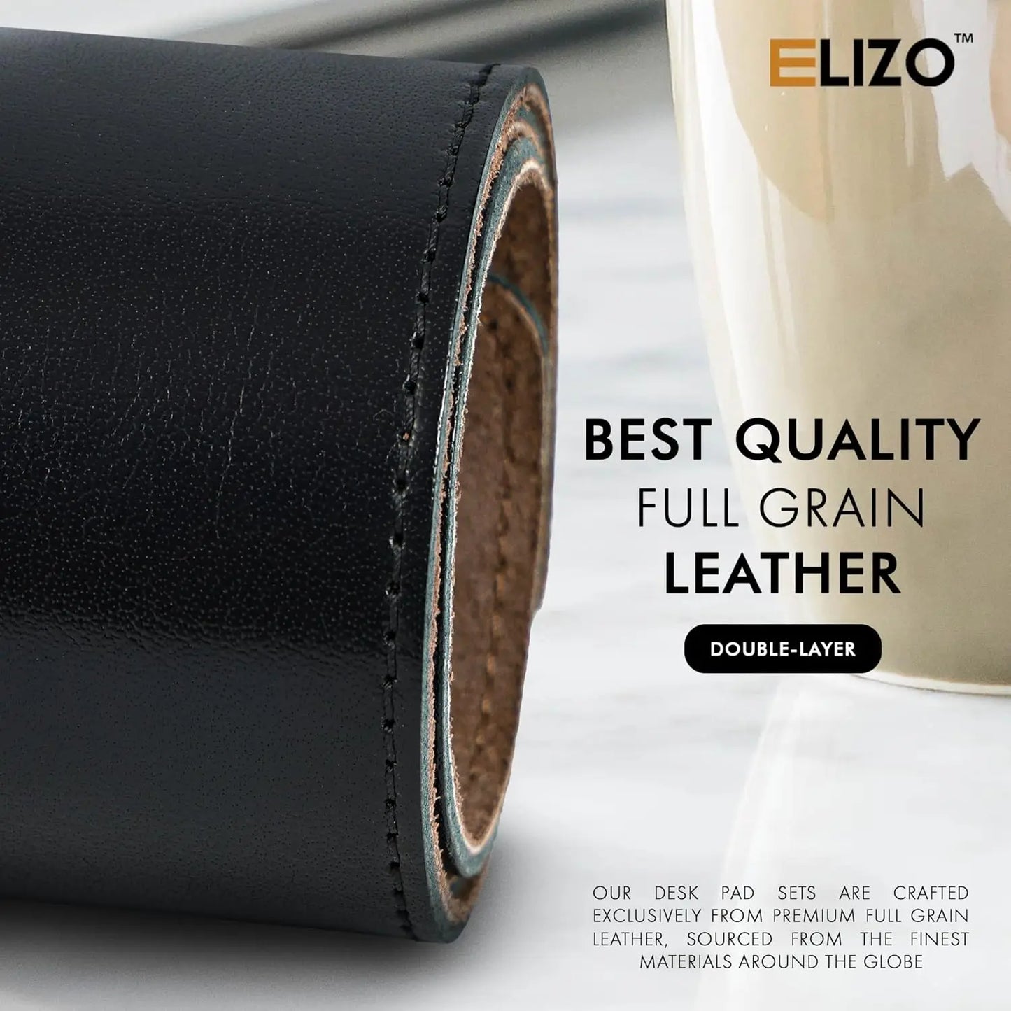 Genuine Full-Grain Leather Desk Mat Set