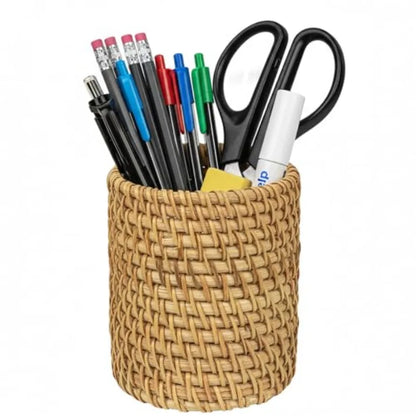 Wicker Rattan Pencil Holder Desk Organizer Cup