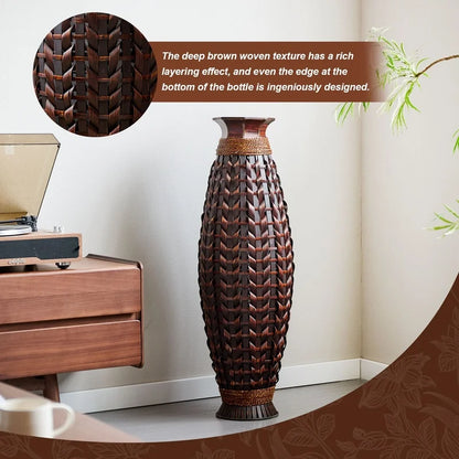 Handwoven Bamboo Floor Vase, 38.97" Tall