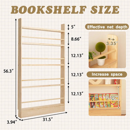 6 Tier Solid Wood Bookshelf