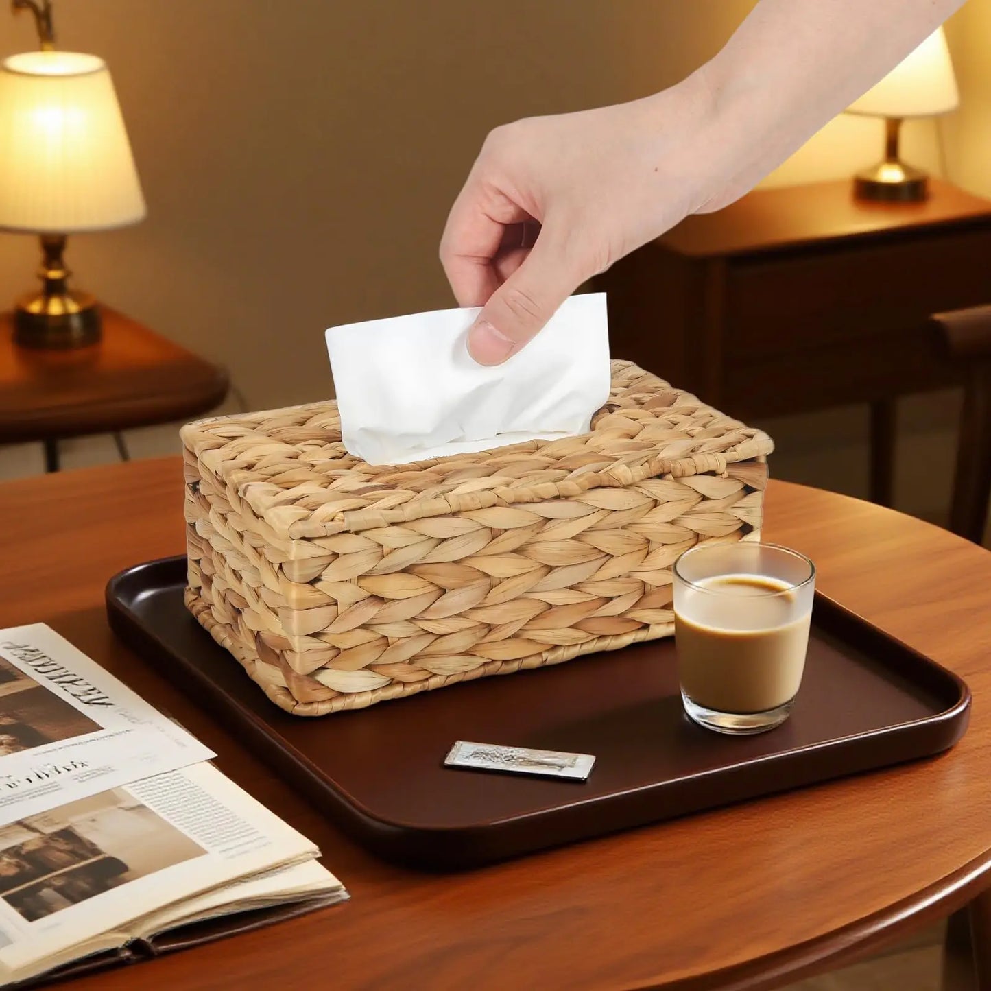 Handwoven Water Hyacinth Rectangular Tissue Box Cover