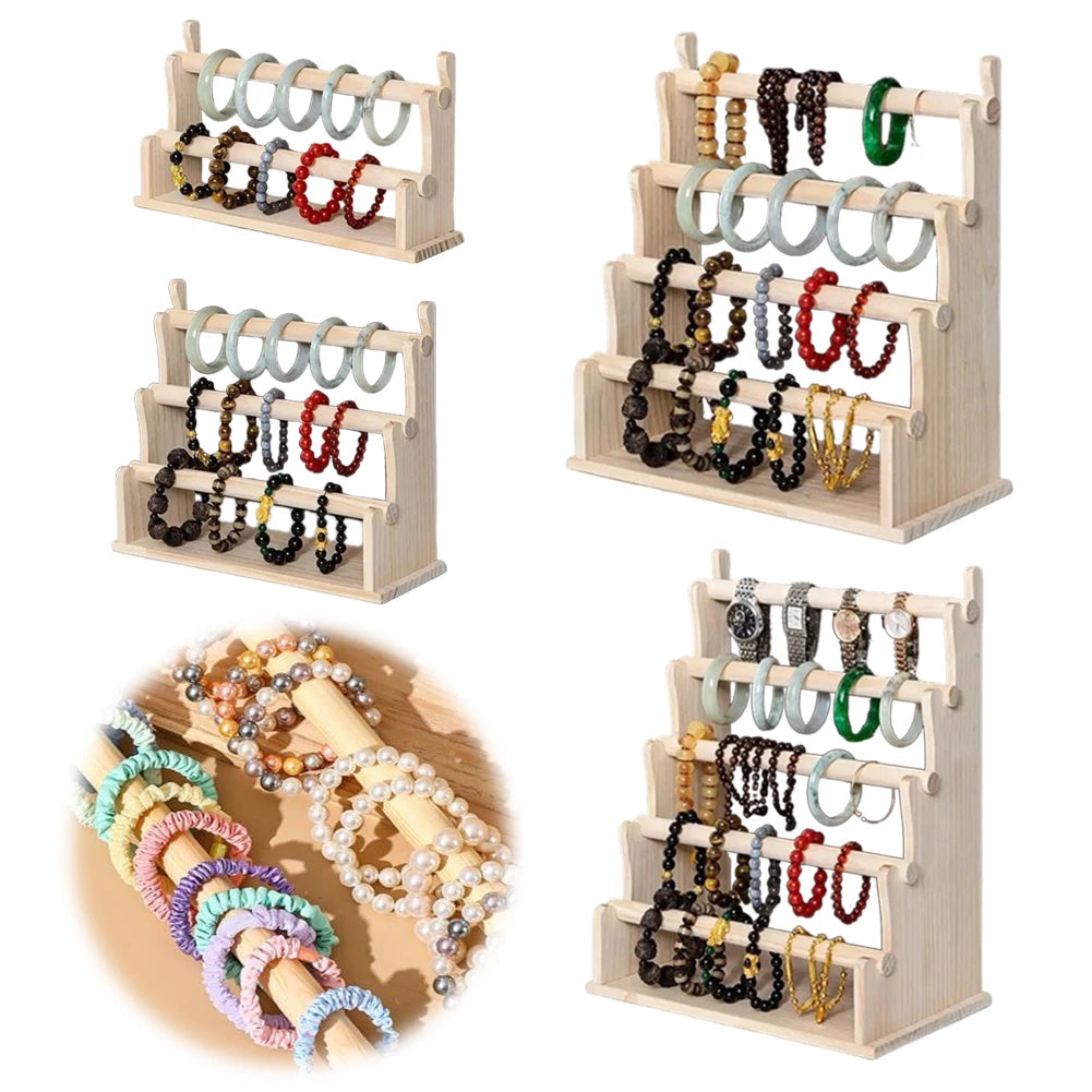 Wood Bracelet Display Stand Multi-Layer Organizer