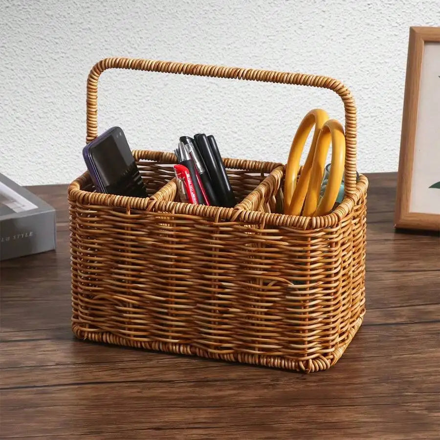 Handwoven Minimalist Square Multi-Compartment Storage Basket