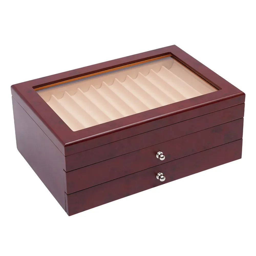 Fountain Pen Wood Leather Storage Case Organizer