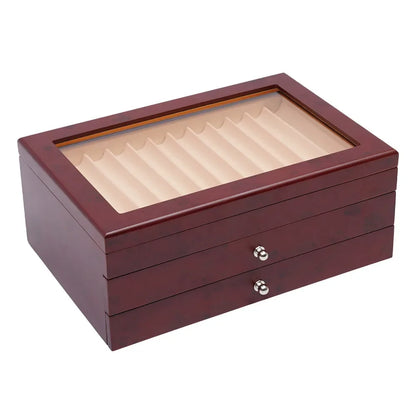 Fountain Pen Wood Leather Storage Case Organizer