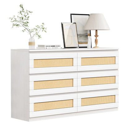 Modern Rattan 6-Drawer Dresser Storage Cabinet