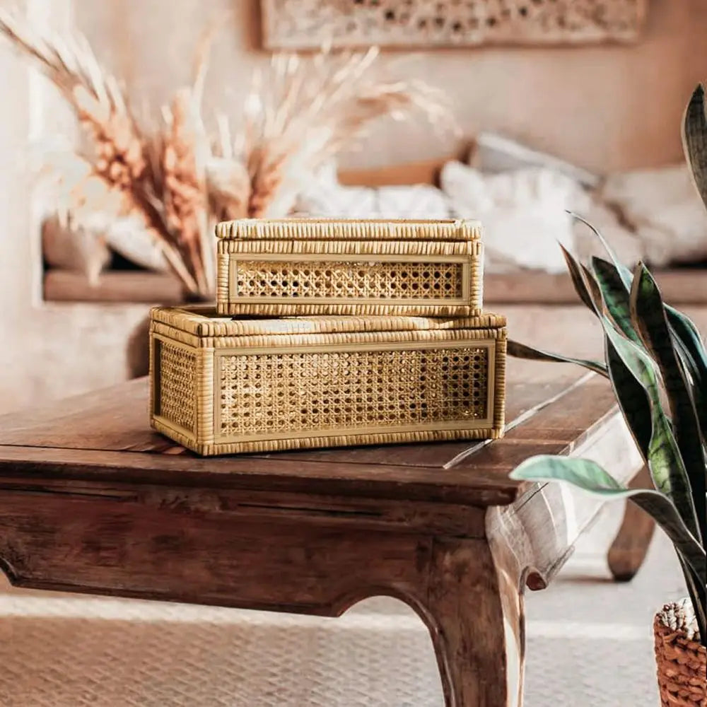 Large Handwoven Boho Rattan Display Boxes