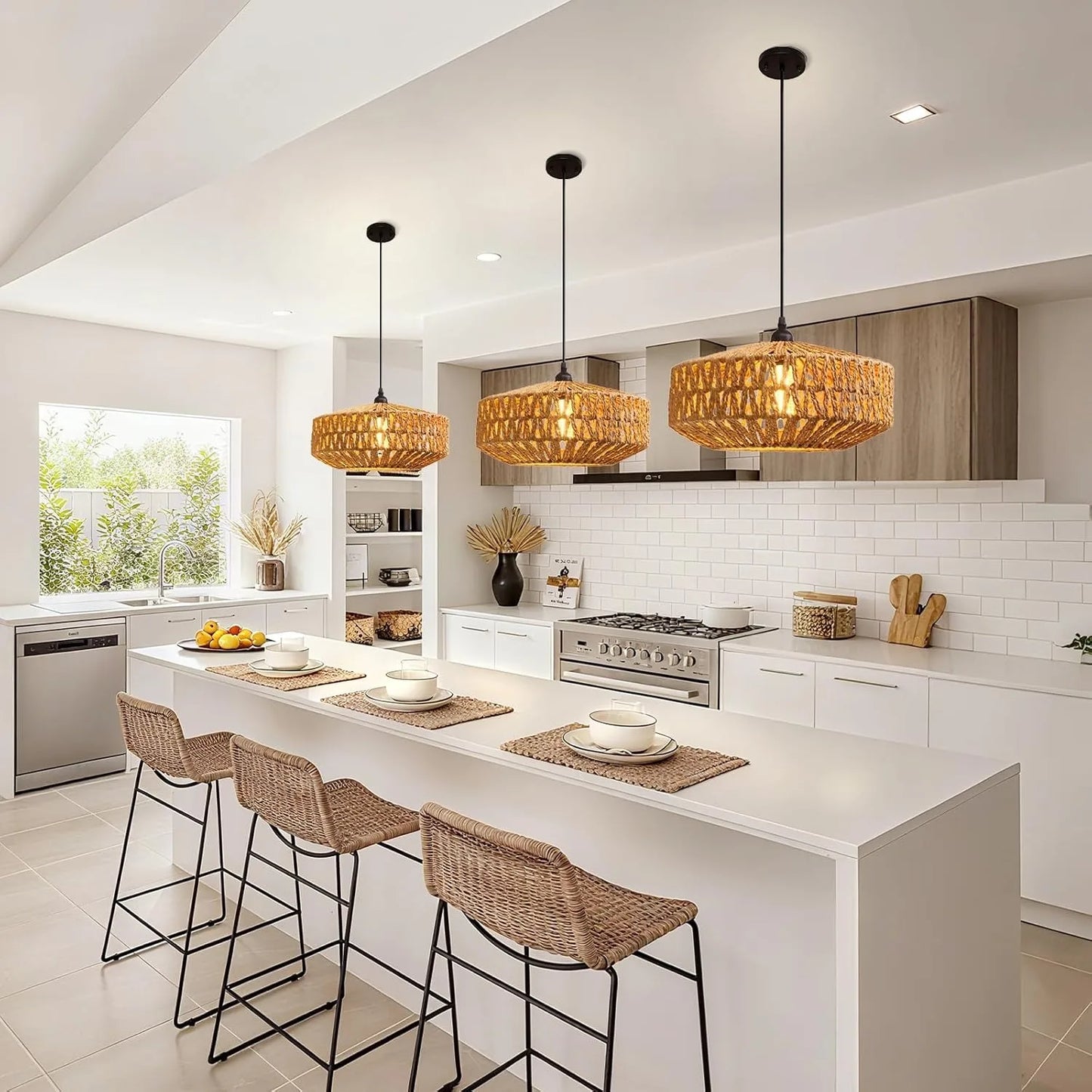 Natural Rattan Chandelier Small Paper Rope Pendant Light