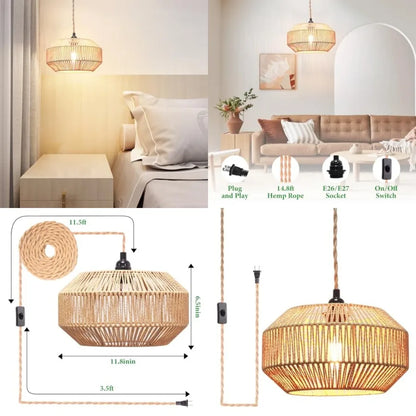 Hanging Lamp Plug-in Pendant Light Rattan