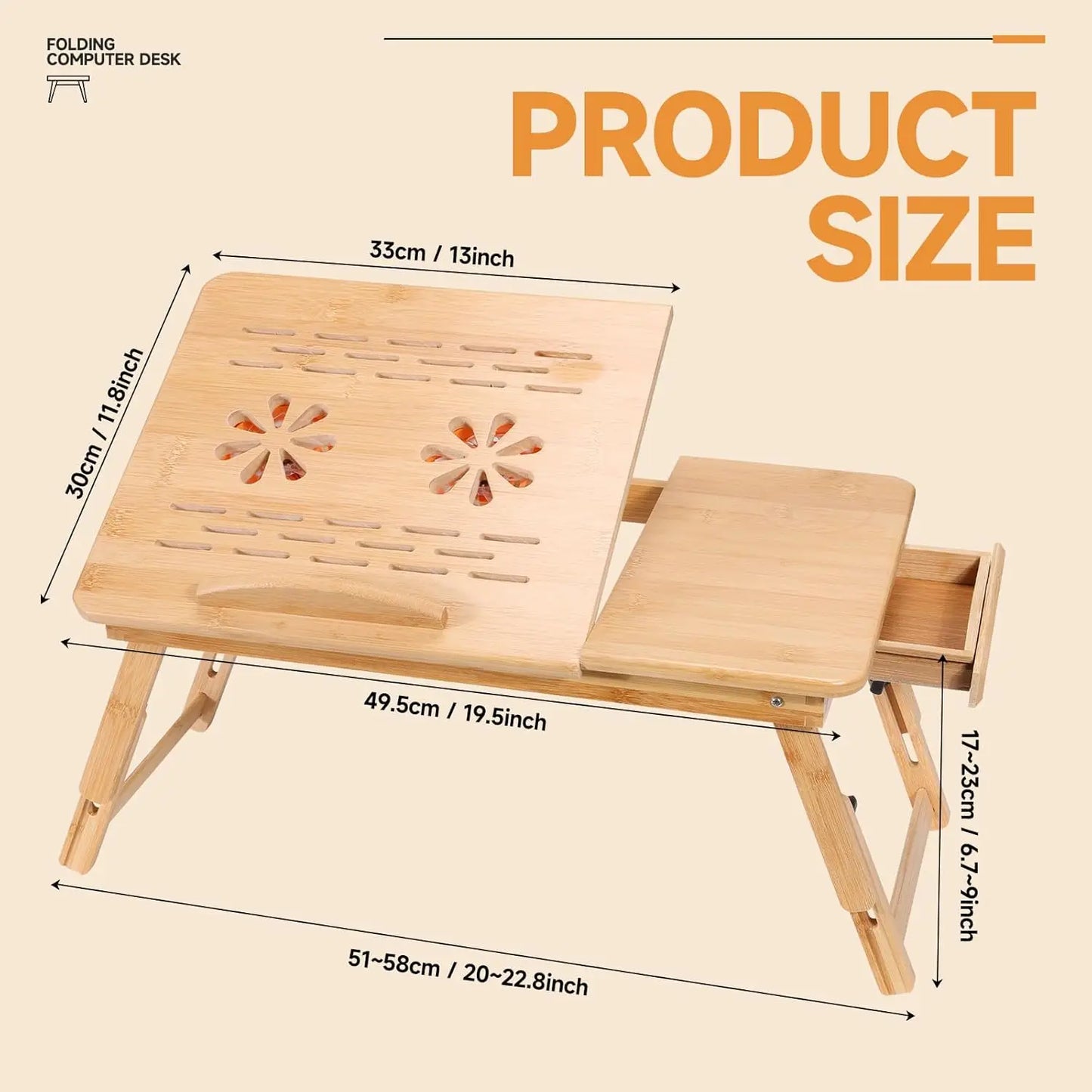 Adjustable Bamboo Laptop Desk  Foldable Tray