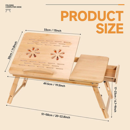 Adjustable Bamboo Laptop Desk  Foldable Tray