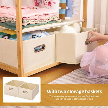Clothing Rack Bamboo with 2 Storage Baskets