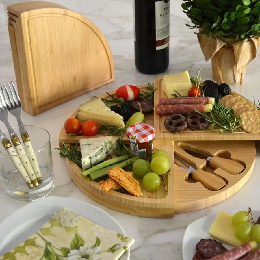 Bamboo Board for Appetizers with Cheese Tools
