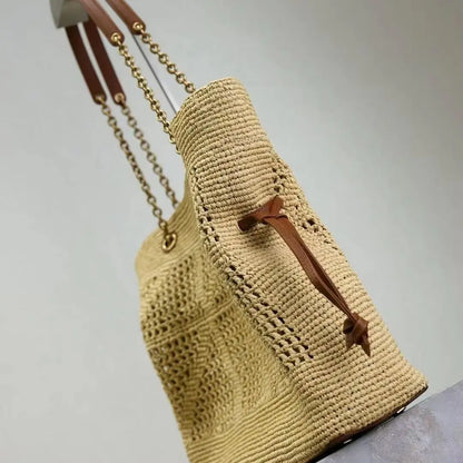 Beige Woven Luxury Multi-Way Shoulder Handbag