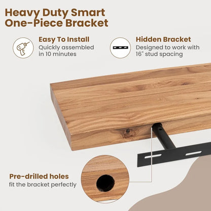 Rustic Solid Elm Wood Floating Shelves