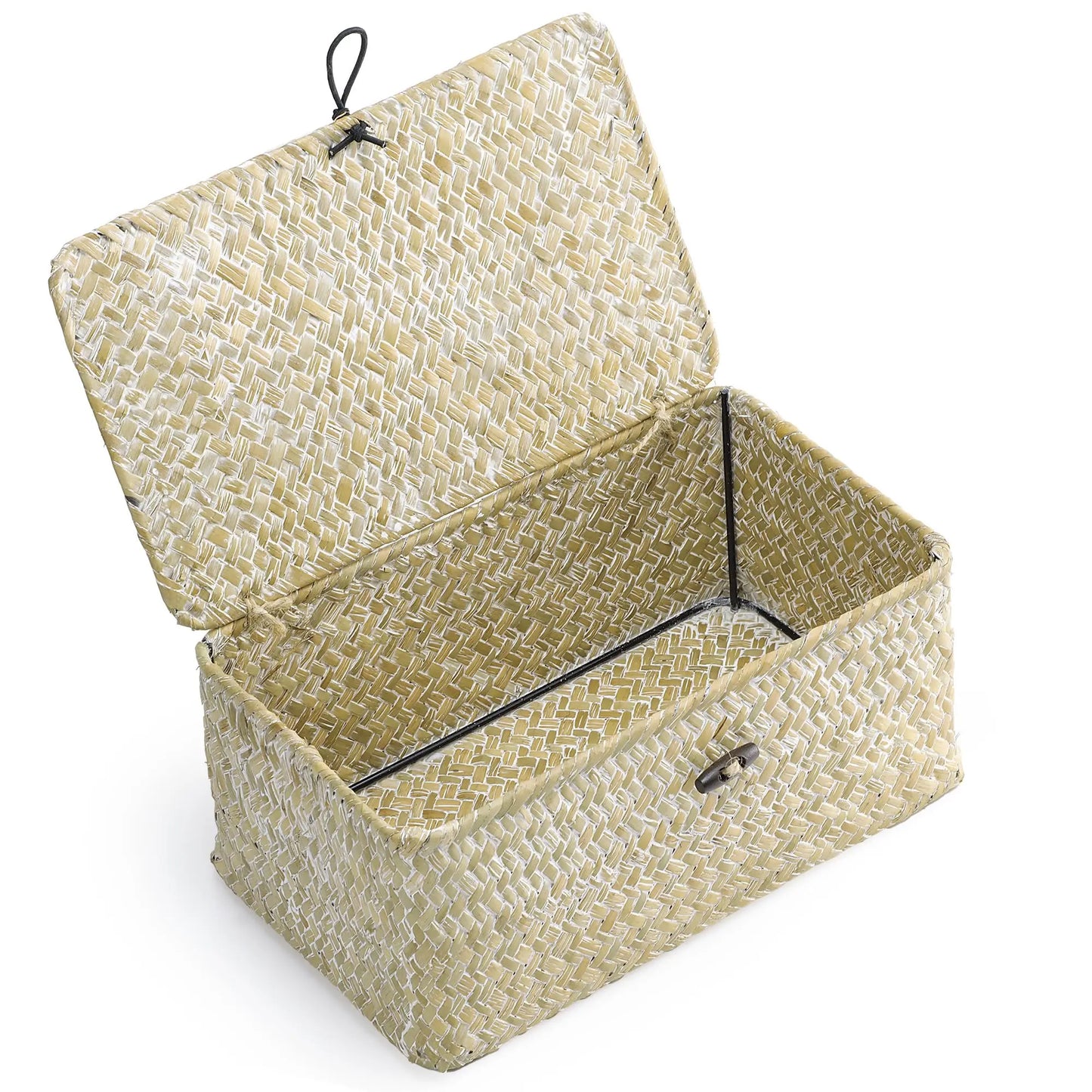 Natural Seagrass Bin with Lid Set of 3