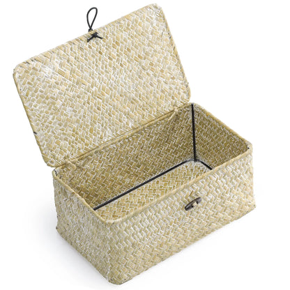 Natural Seagrass Bin with Lid Set of 3