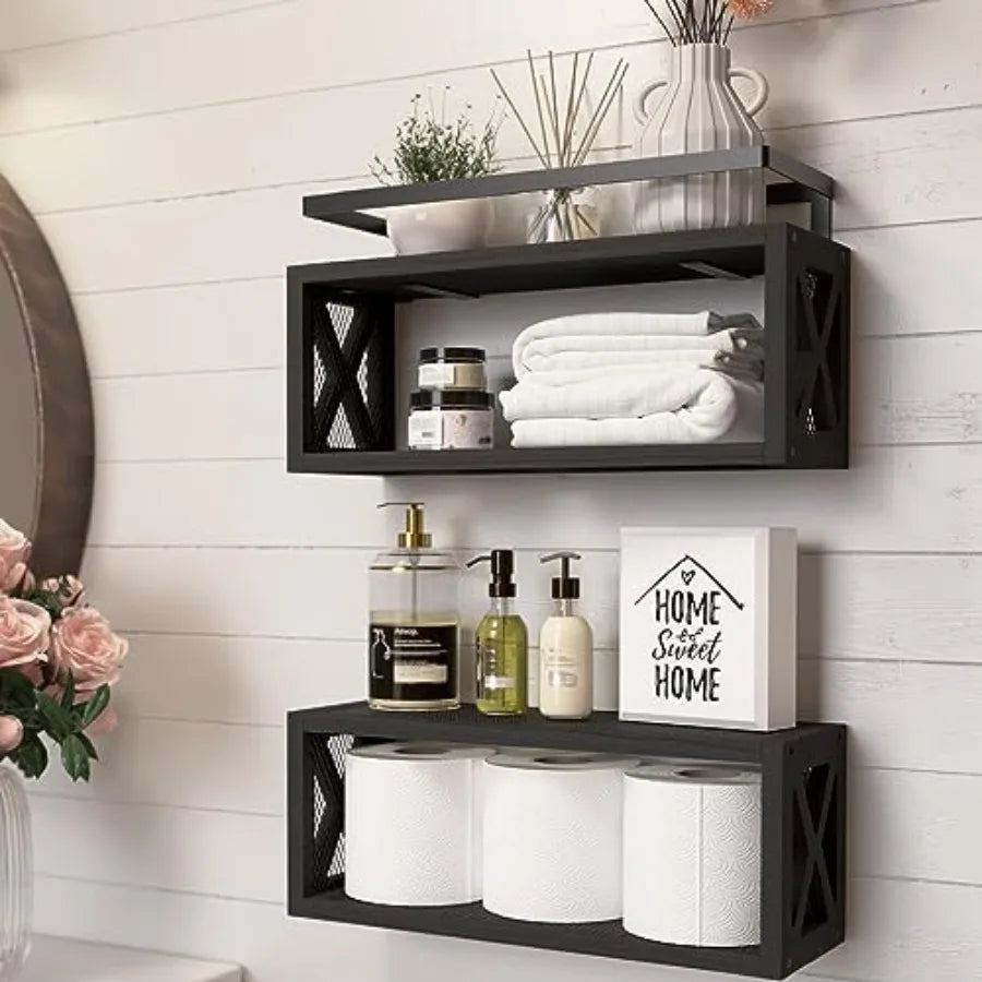Rustic Wood Floating Shelves for Bathroom Accessories