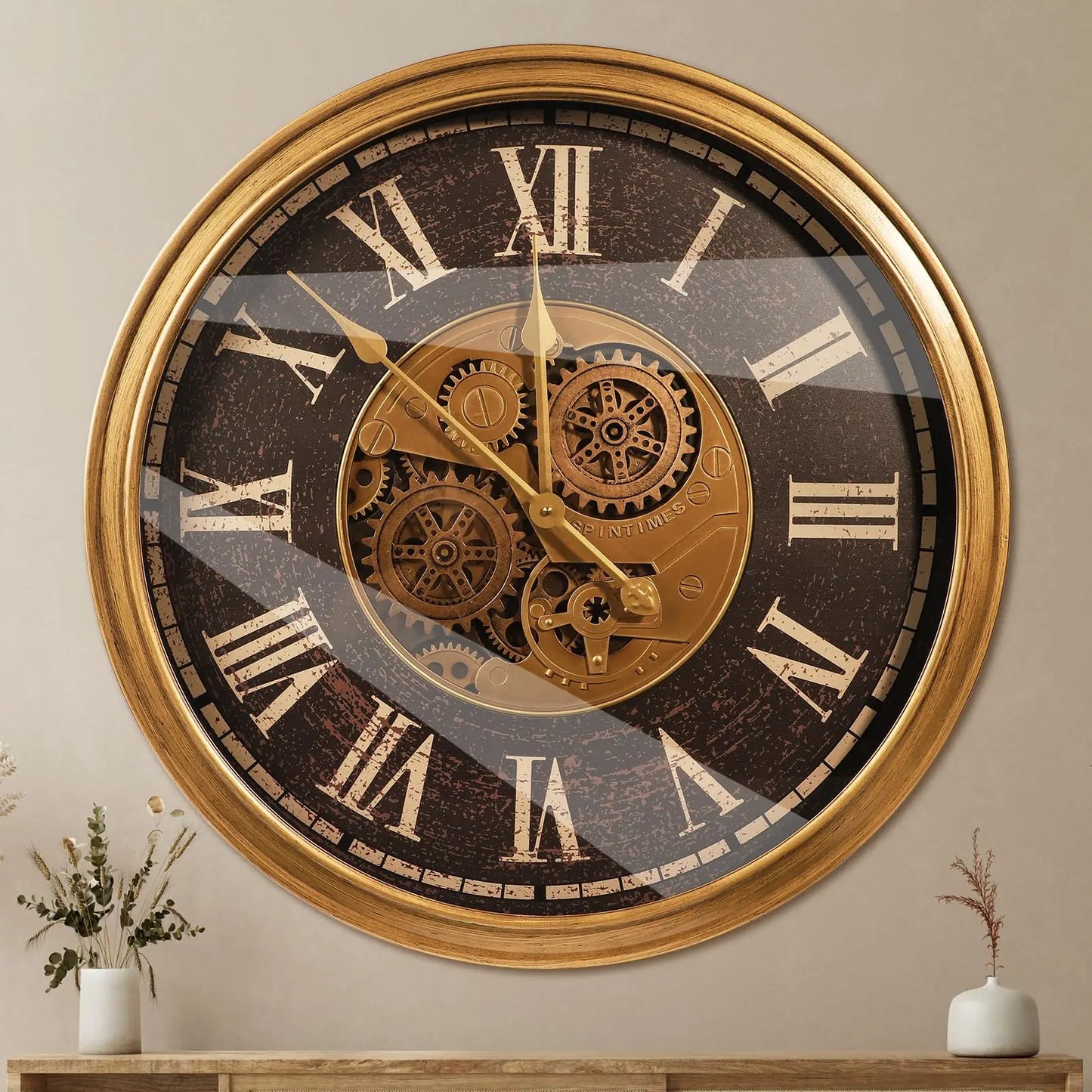 24 Inch Wall Clock With Moving Gears