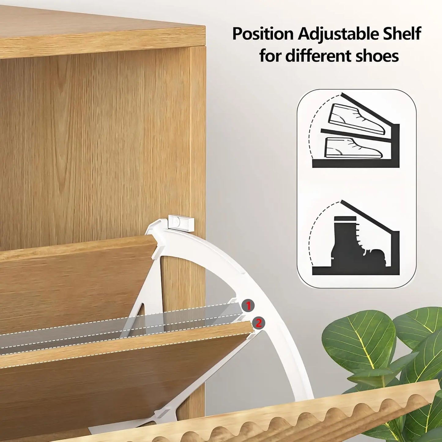 Slim Fluted Shoe Cabinet with 2 Flip Drawers
