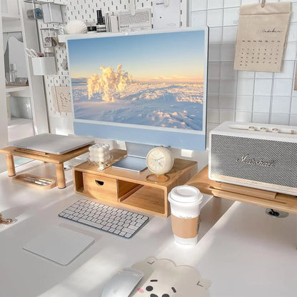 Adjustable Bamboo Monitor Stand with Drawer