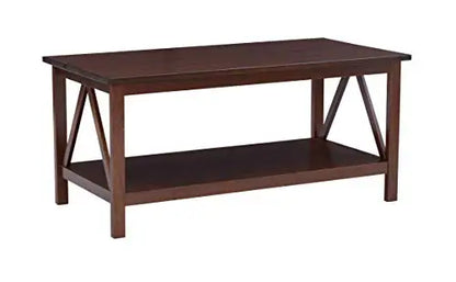 Dark Brown Wooden Coffee Table With X-Frame