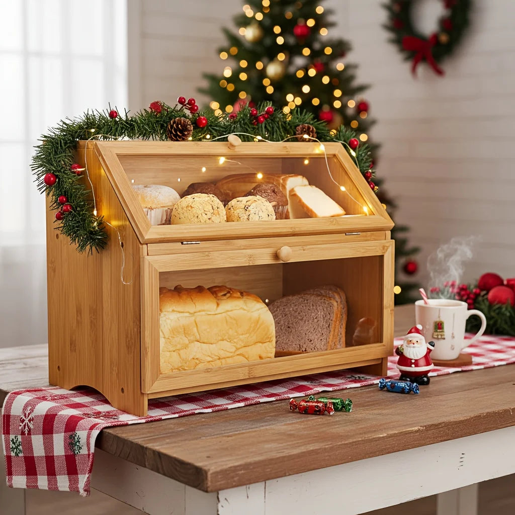Double Layer Large Bread Box for Kitchen Counter