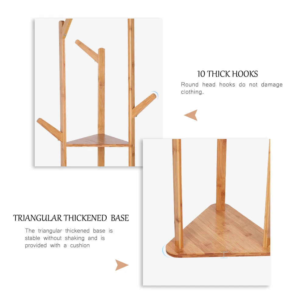 Wooden Coat and Hat Hanger Stand Floor Standing