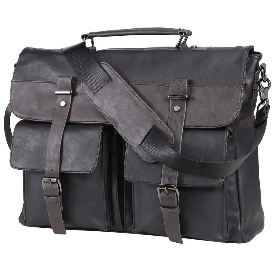 Vintage Black Water Resistant Leather Laptop Bag