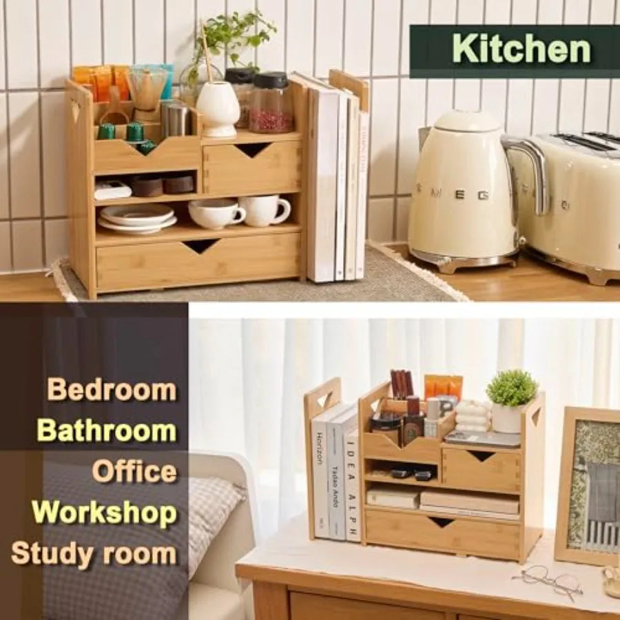 Bamboo Desk Organizer with Adjustable File Holder