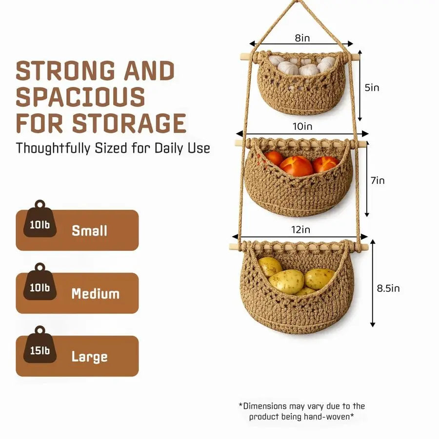 3 Tier Woven Wall  Hanging Storage Baskets