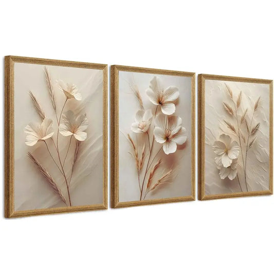 3Pcs Framed Neutral Floral Canvas Wall Art