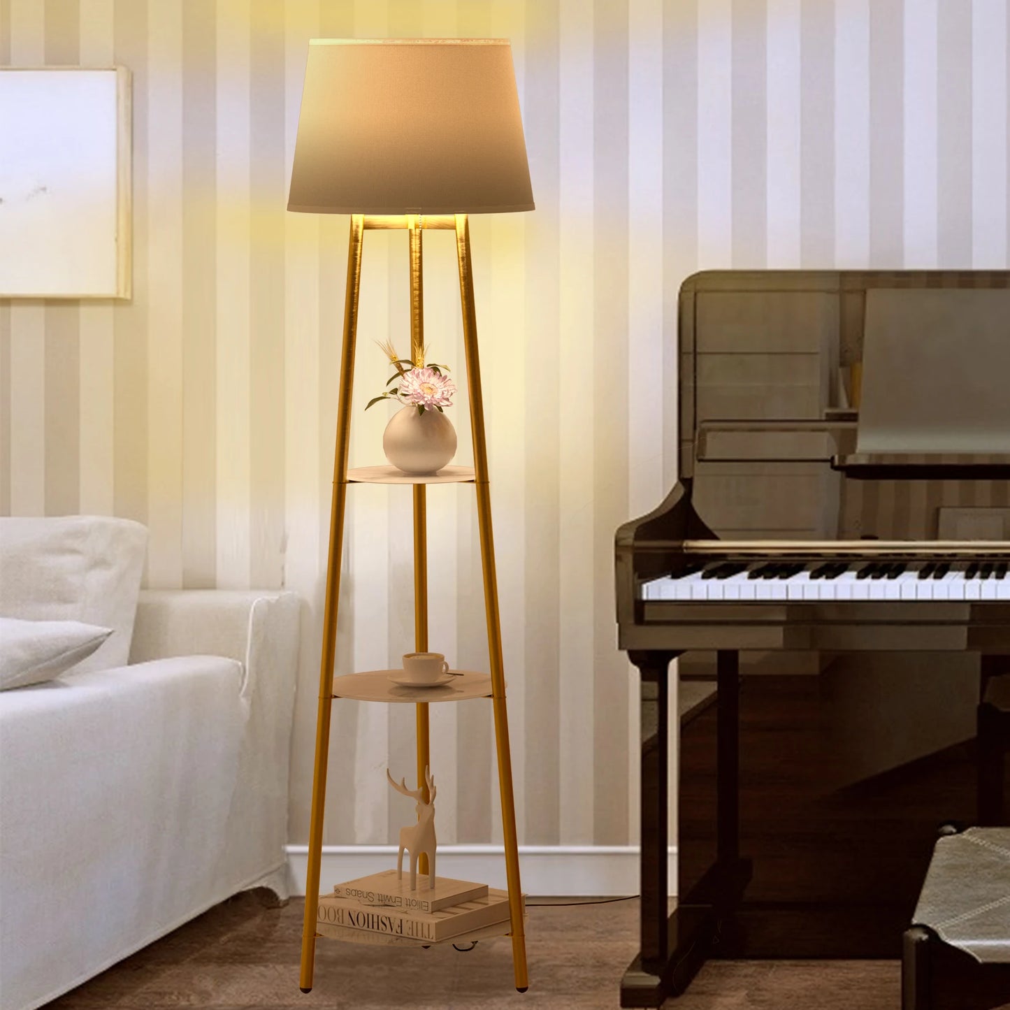Modern Tripod Floor Lamp with 3 Shelves