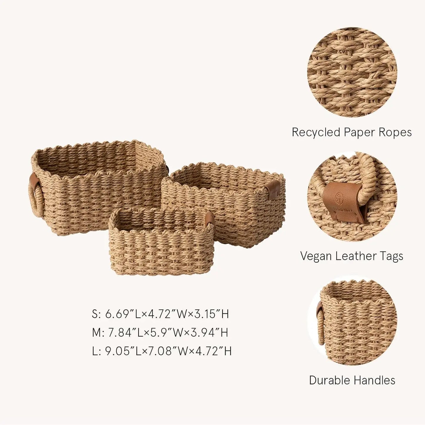 Decorative Square Basket Organizer Set of 3