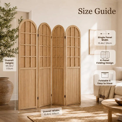 4 Panel  Bamboo Wood Room Divider Privacy Screen