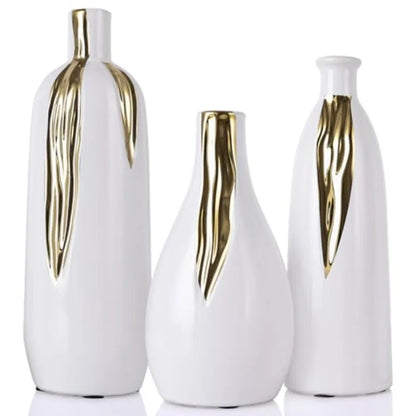 Ceramic Vase 3 Pcs Set Gold and Black