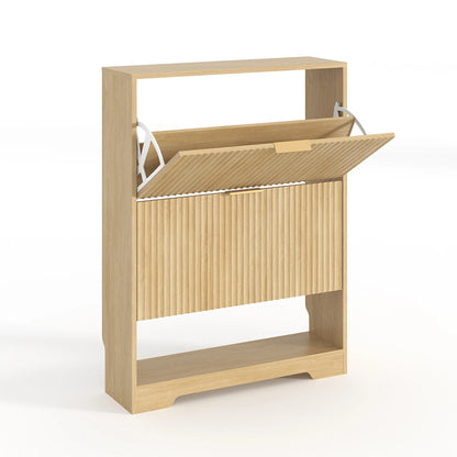 Narrow Shoe Storage Cabinet With 2 Flip Drawers