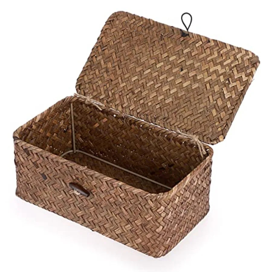 Wicker Shelf Baskets Bin with Lid