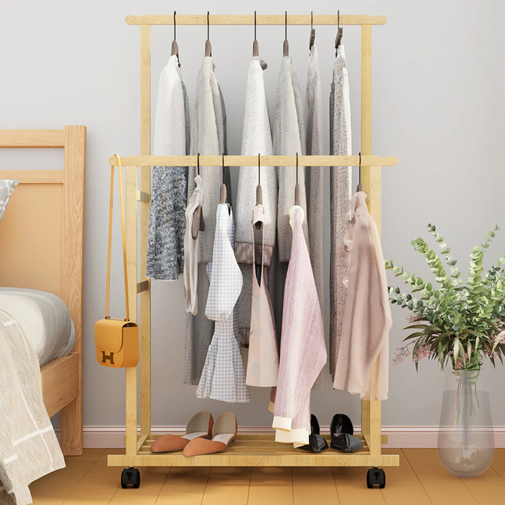 Double Layer Garment Hanging Display Stand Rack
