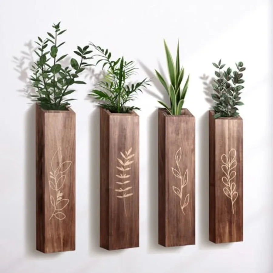 4 Pack Wood Indoor Wall Planter Pocket Vases