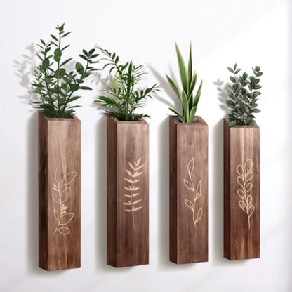 4 Pack Wood Indoor Wall Planter Pocket Vases