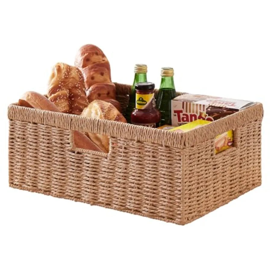 Paper Rope Shelf Baskets with Built-in Handles