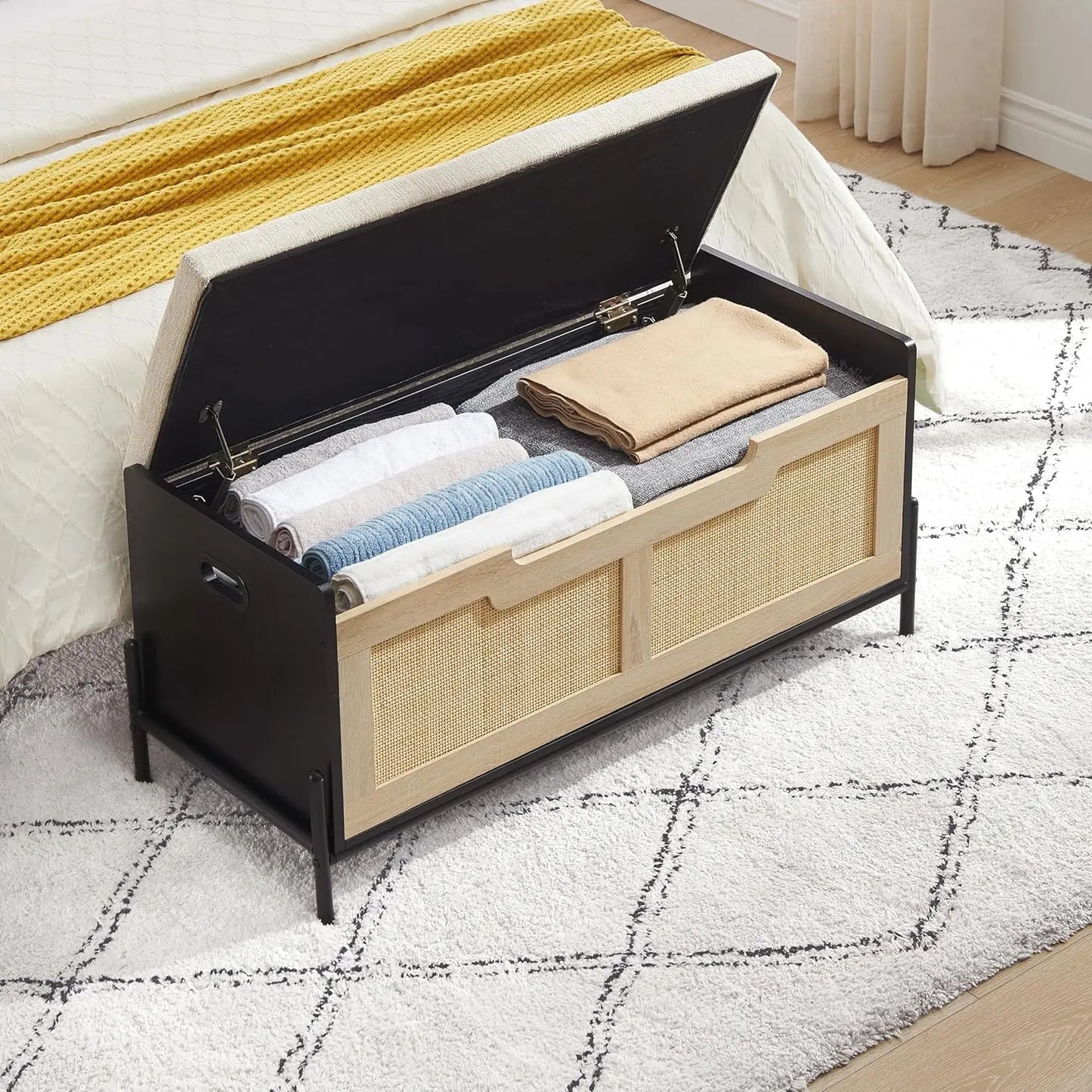 Rattan Storage Bench with Cushion