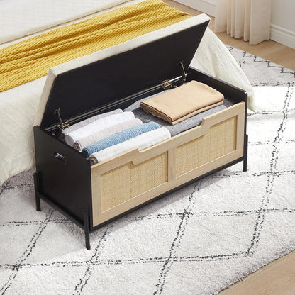 Rattan Storage Bench with Cushion