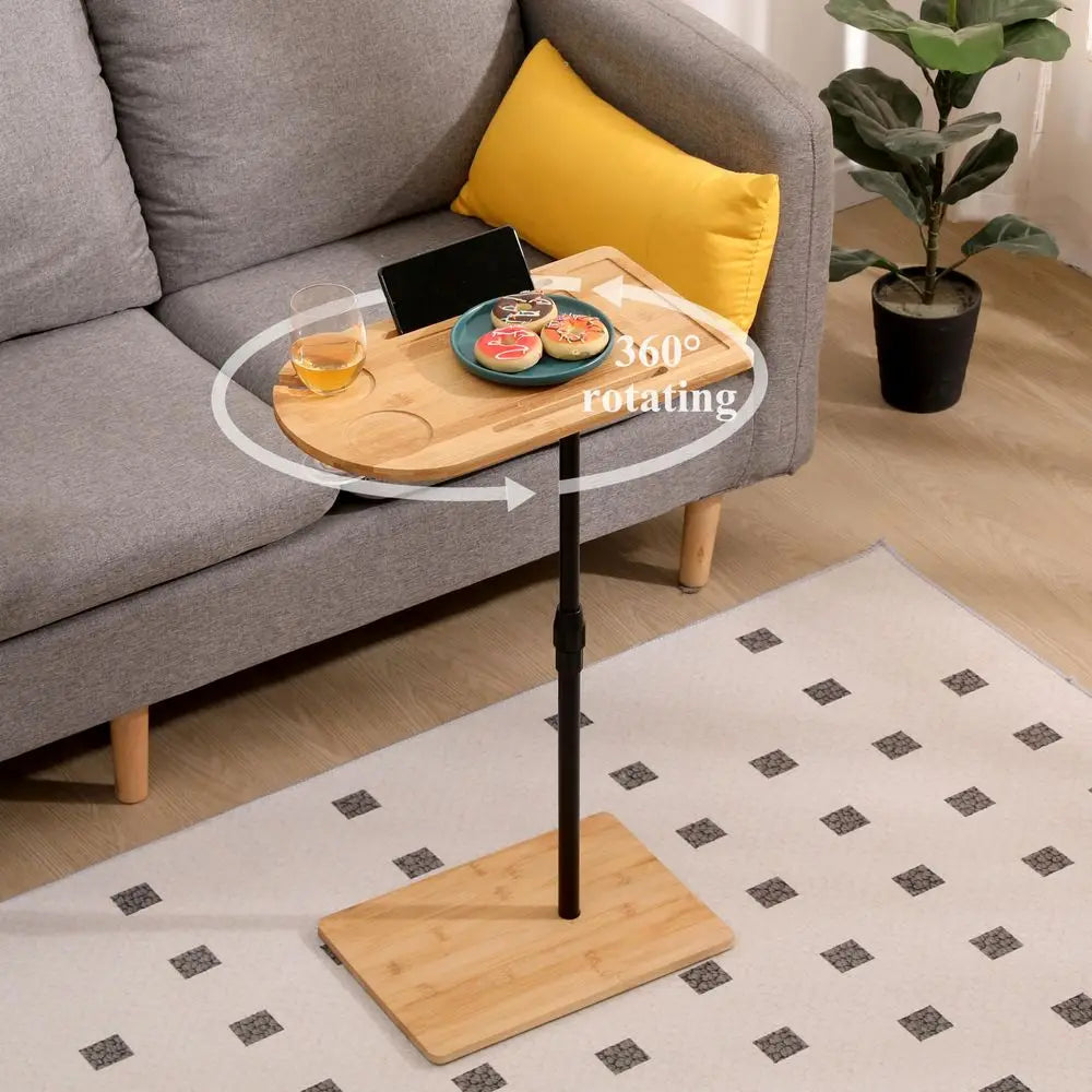 Couch Side Table 360 Swivel Bamboo Tray Table
