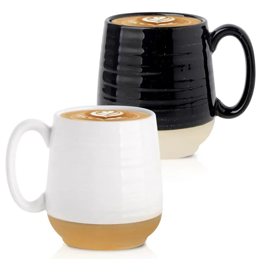 Set of 2 Large Stoneware Coffee  Mugs with Handle