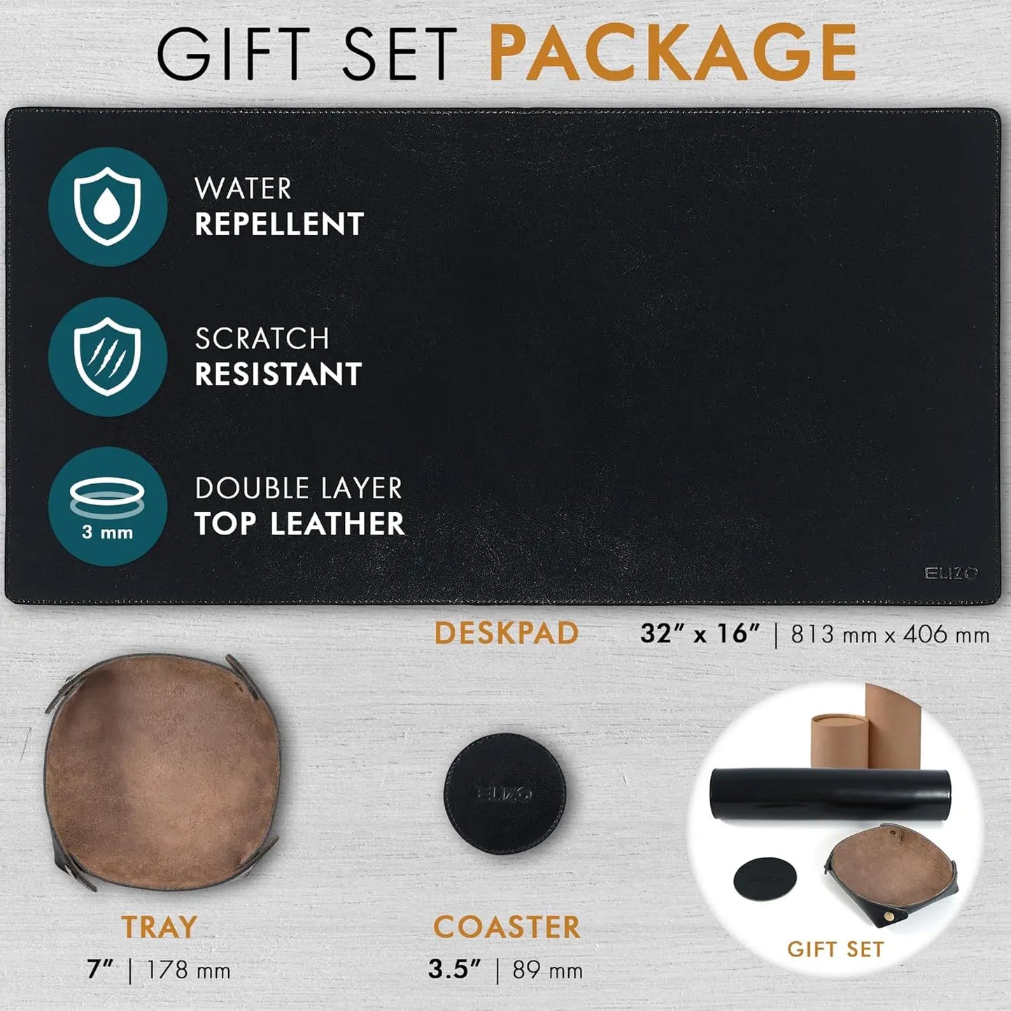 Genuine Full-Grain Leather Desk Mat Set